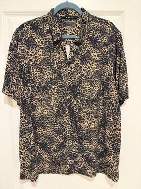 Ksubi Leopard Print Short Sleeve Shirt in Black & Tan